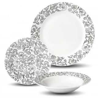 Vajilla de Porcelana 18 Piezas CARREFOUR HOME Indienne BK - Estampado Gris por 19,99€
