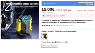 Compresor de Aire Portátil con Linterna LED por 15,03€