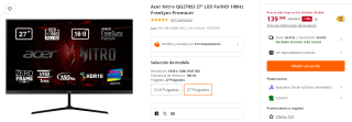 Monitor Acer Nitro QG270S3 27" LED FullHD 180Hz FreeSync Premium por 139.99€