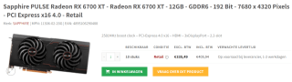Sapphire Radeon RX 6700 XT, 12GB, Pulse voor €405,94 bij Redshell
