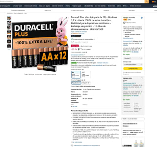 Pack 12 Duracell Plus pilas AA por 6,17€