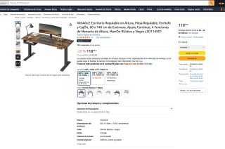 VASAGLE Escritorio Regulable con enchufe y cajón 60x140cm por solo 118,99€