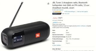 JBL Tuner 2 Zwart - Draadloze speaker met DAB; en FM-radio voor €77 bij Amazon