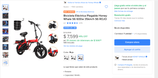 Bicicleta Eléctrica Plegable Honey Whale S6 600w 35km/h S6 por $7,599 en Mercado Libre