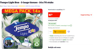 Tempo Light Box kinder tissues 14 dozen voor €9,73 bij Bol.com