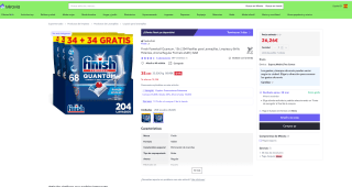 Finish Powerball Quantum 204 lavados 3x68 para Lavavajillas Limpieza y Brillo Potentes Aroma Regular Formato por 26,26€