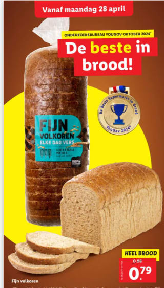 Fijn volkoren brood (800 gram) voor €0,79 bij de Lidl