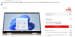 Ordenador Convertible 2 en 1 - HP Pavilion x360 14-ek0006ns, 14" Full HD, Intel® Core™ i5-1235U, 8GB RAM, 512GB SSD, Iris® Xᵉ, W11 H por 719€