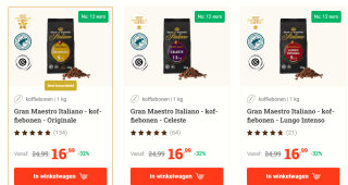 Gran Maestro Italiano - koffiebonen - 1 KG voor €12 dmv code bij Koffievoordeelshop