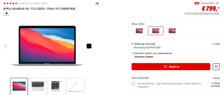 APPLE MacBook Air 13.3 (2020) M1 (256GB/8GB) voor €799 bij Mediamarkt