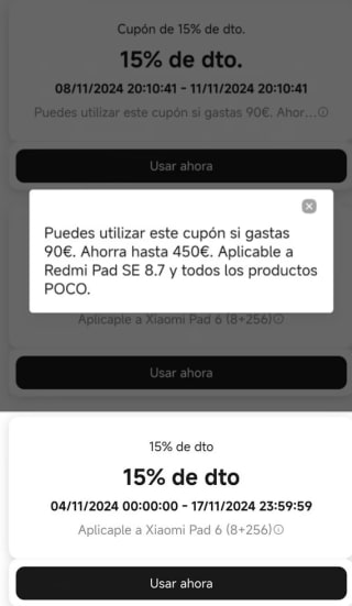 Cupones 15% Descuento en tienda Xiaomi