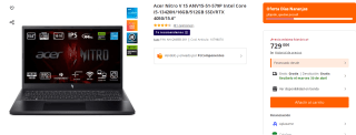 Portátil Acer Nitro V 15 ANV15-51-579P Intel Core i5-13420H/16GB/512GB SSD por 729€