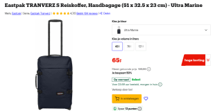 Eastpak reistas Tranverz S donkerblauw voor €65 bij Bol