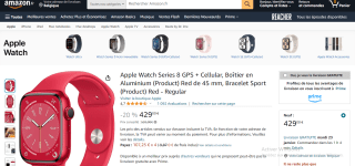 Apple Watch Series 8 GPS + Cellular, Boîtier en Aluminium (Product) Red de 45 mm à 429€