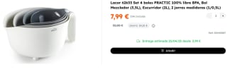 Set 4 boles PRACTIC 100% libre BPA, Bol Mezclador (3,5L), Escurridor (2L), 2 jarras medidoras (1/0,5L) por 7.99€