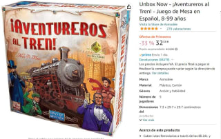 ¡Aventureros al Tren! - Juego de Mesa por sólo 32,38€