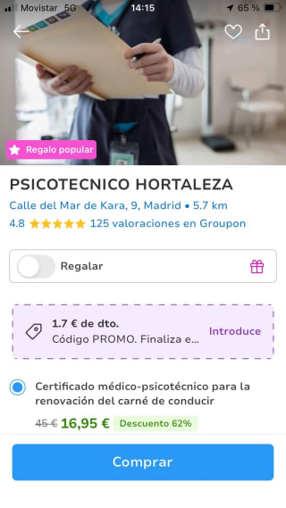 Descuento 62% psicotécnico coche madrid por 16,95€