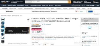 Crucial P3 4To M.2 PCIe Gen3 NVMe SSD interne à 199,99€
