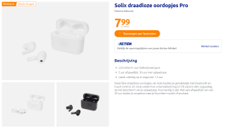 Solix draadloze oordopjes Pro voor €7,99 bij Action