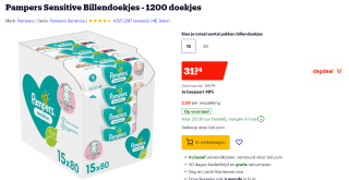 Pampers Sensitive XXL box - 15 x 80 babydoekjes voor €31,24 bij Bol.com