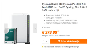 Synology DS223j RED 8TB 2x 4TB voor €378,99 bij Nbb