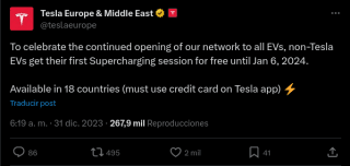Sesión Supercharger gratis para vehículos no Tesla