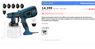 Pistola pulverizadora eléctrica de 1400ml con 850W por 14,39€