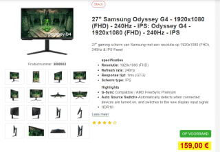 Samsung Monitor Gaming Odyssey G4 voor €159 bij Proshop