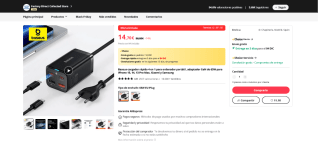 Baseus cargador sobremesa 65w 2usb+2USBC + cable de 100w por 14,70€