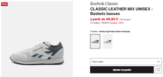 Baskets Reebok Classic Leather Cold Grey à 49,95€