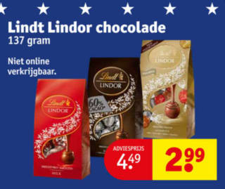Lindt lindor chocolade 137 gr voor €2,99 bij Kruidvat