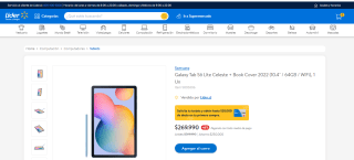 Galaxy Tab S6 Lite Celeste + Book Cover 2022 por $269.990