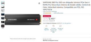 SSD Samsung 980 Pro 2TB por $2,494 en Amazon