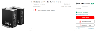 Batería GoPro Enduro 2 Pack por $545 en Sanborns