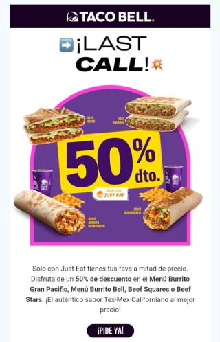 -50% en tus favoritos de Taco Bell con Just Eat.