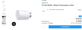 TP-Link KE100 Slimme Thermostaat 4-Pack voor €129,95 bij Tink