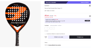 Pala de Padel Bullpadel Black Dragon 3.0 por 49.85€ (Cuenta Nueva 39.85€)