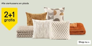 2+1 gratis op alle sier- en woonkussens en plaids bij Leen Bakker