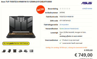 Asus TUF FX507ZC4-HN081W Gaming laptop voor €749 bij Informatique