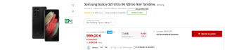 Samsung Galaxy S21 Ultra 5G 128 Go Noir fantôme à 999€