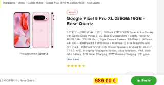 Google Pixel 9 Pro XL - 256 GB - Rose Quartz voor €989 bij Proshop