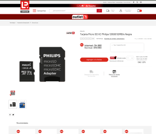 Tarjeta Micro SD XC Philips 128GB 50MB/s Negra por solo $4.990
