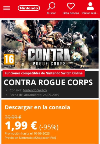 CONTRA ROGUE CORPS Nintendo Switch 1,99€.