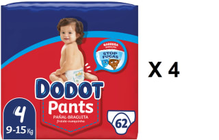 4 paquetes de Dodot Pants Pañal-Braguita Pañales Bebé, Talla 4 por solo 31,20€