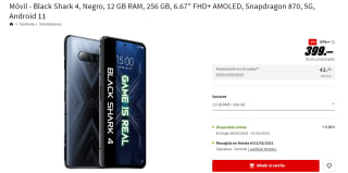 Móvil Black Shark Xiaomi 4, Negro, 12 GB+256 GB, 6.67" FHD+ AMOLED, Snapdragon 870, 5G, Android 11 por 399€