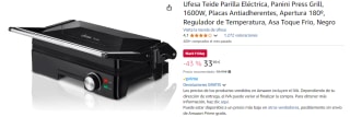 Ufesa Teide Parilla Eléctrica, Panini Press Grill, 1600W, Placas Antiadherentes, Apertura 180º, Regulador de Temperatura por 33.99€