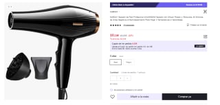 Secador De Pelo Profesional Iónico 5000w Con Difusor Rizado Y 1 Boquilla por 10.18€ (Cuenta Nueva 6.11€)