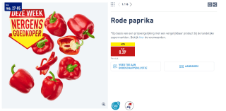 Rode Paprika voor €0,39 per stuk bij de Aldi