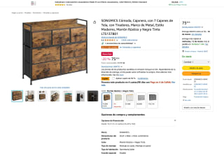 Cómoda con 7 Cajones SONGMICS Marrón Rústico por solo 37,99€