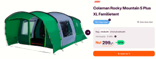 Coleman Rocky Mountain 5-persoons tunneltent voor €299 bij Ibood
